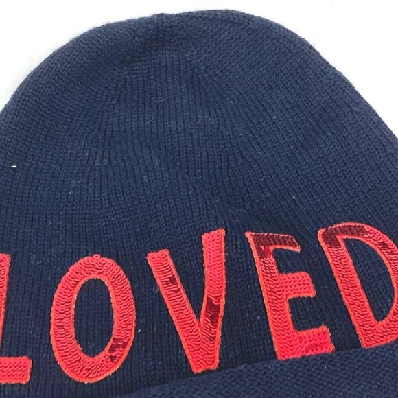 GUCCI Sequin Love logo LOVED beanie hat knit hat knit cap Knit hat wool Navy main image 3